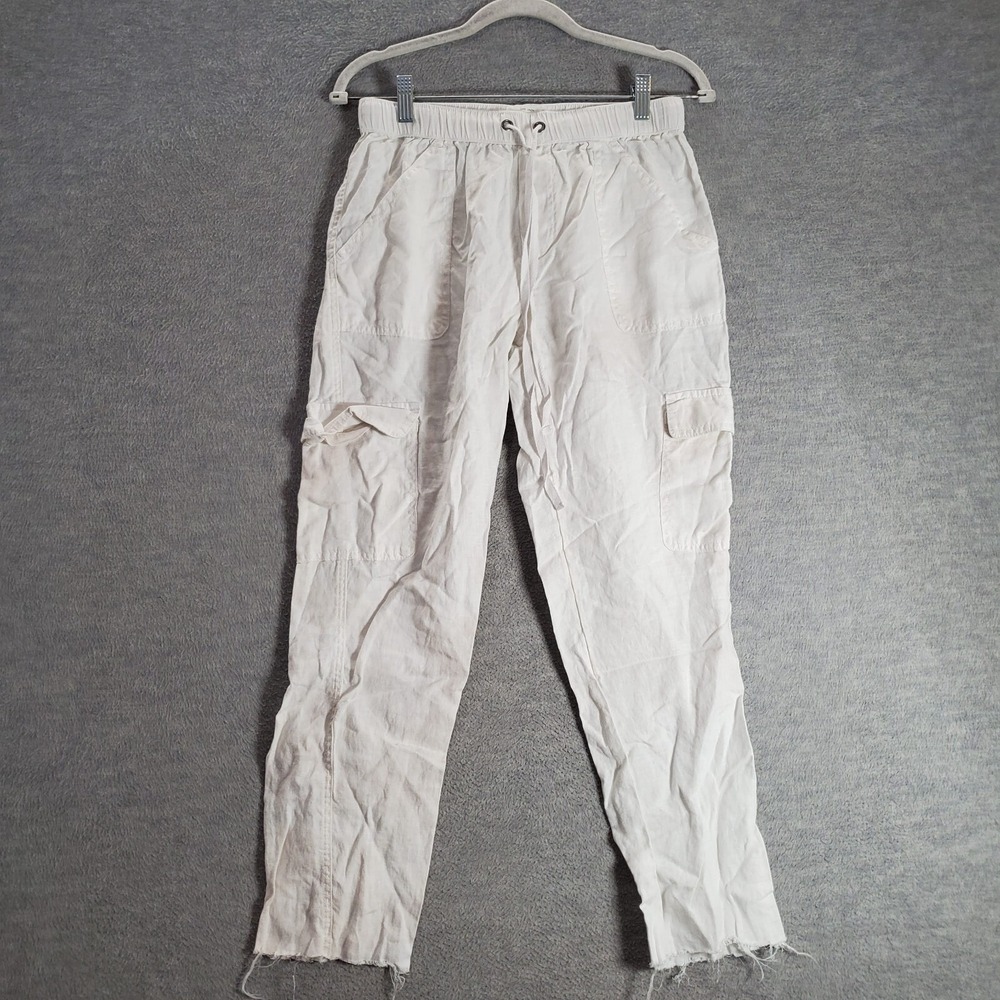 Nicole Miller Women Pants Small White Cargo Pockets Tapered Drawstring READ